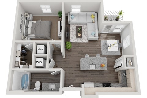1 bed 1 bath A3 791sf floor plan The Six, Mt. Pleasant, SC